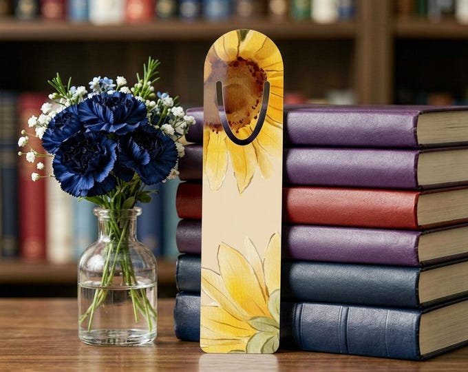 Sunflower Illustration Bookmark | Metal Magnetic Page Marker