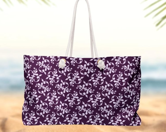 Victorian Plum Weekender Bag | Purple Damask Travel Tote