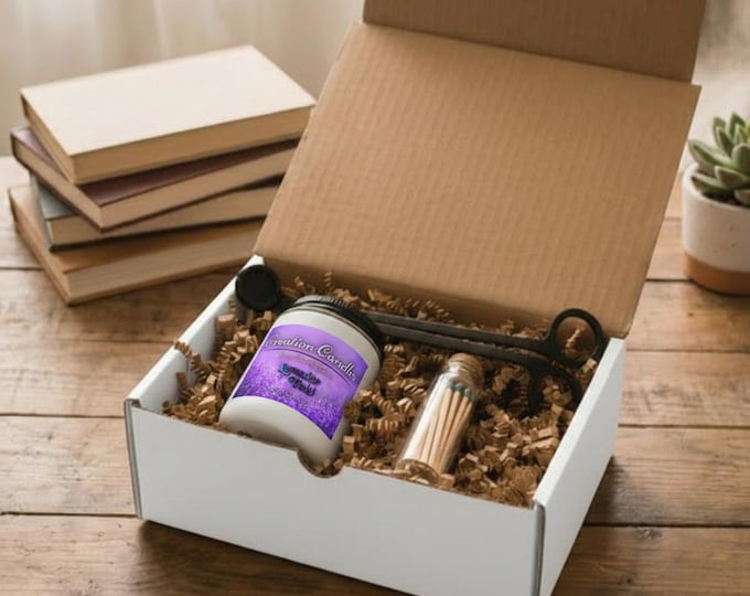 Lavender Field Candle Set with Matches and Wick Trimmer | Scented Soy Jar