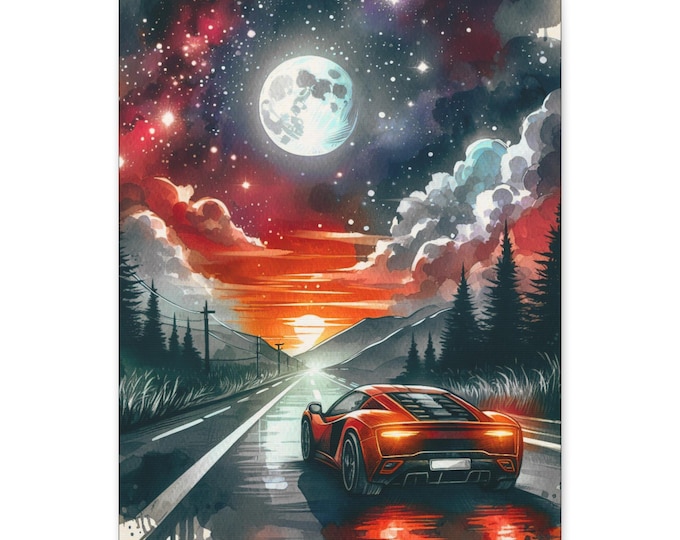 Fast Car Canvas Wall Art: Scenic Night Sky Home Decor