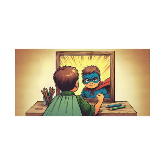 Superhero Kid Canvas Art: Inspirational Children's Bedroom Decor (30x15)
