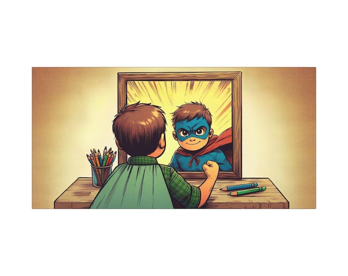 Featured listing image: Superhero Kid Canvas Art: Inspirational Children's Bedroom Decor (30x15)