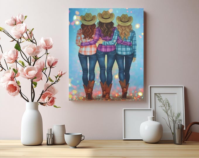 Cowgirl Flair Friends Abstract Matte Canvas Wall Artwork
