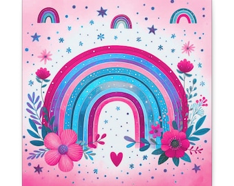 Watercolor Floral Rainbow Canvas Wall Art: Nursery & Playroom Decor