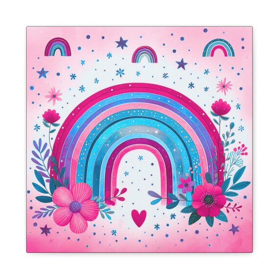 Watercolor Floral Rainbow Canvas Wall Art: Nursery & Playroom Decor