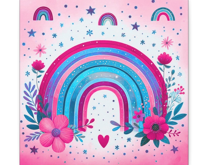 Watercolor Floral Rainbow Canvas Wall Art: Nursery & Playroom Decor