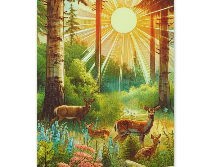 Deer Canvas Wall Art: Bohemian Rustic Forest Scene, 16x20