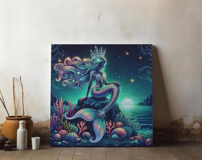 Mermaid Canvas Wall Art: Aquamarine Ocean Decor, Fantasy Artwork