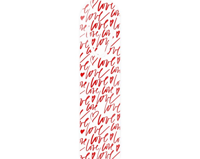 Red Handwritten Love Pattern Bookmark | Metal Bookmark with Script Hearts