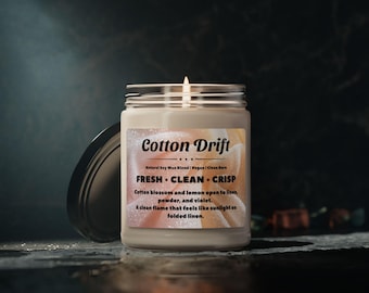 Cotton Drift Natural Soy Wax Candle Jar 9oz | Clean Linen Scent | Hand Poured | Vegan