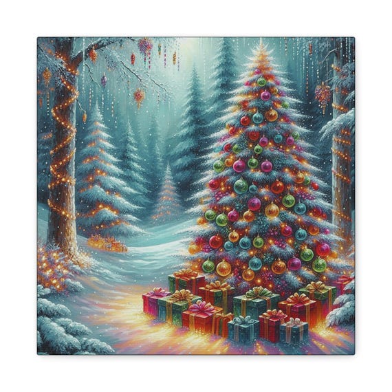 Christmas Tree Canvas Art: Winter Forest Holiday Decor (14x14)