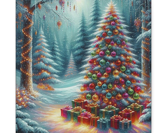 Christmas Tree Canvas Art: Winter Forest Holiday Decor (14x14)