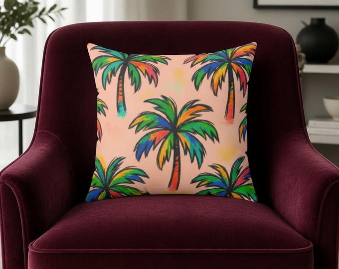 Colorful Palm Tree Pattern Spun Polyester Pillow | Tropical Beach Vibes