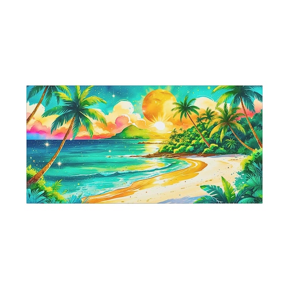 Tropical Beach Sunset Canvas Wall Art: Modern Coastal Decor (30x15 Canvas Only)