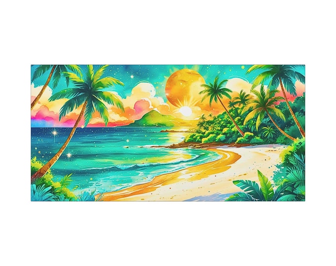 Tropical Beach Sunset Canvas Wall Art: Modern Coastal Decor (30x15 Canvas Only)