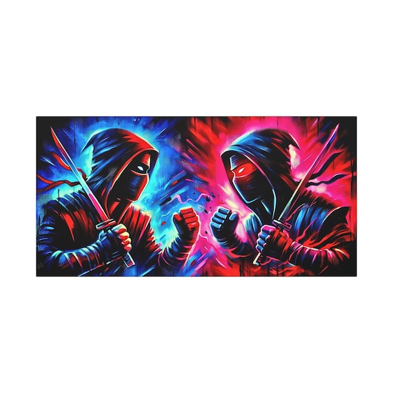Ninja Battle Canvas: Colorful Gamer Room Martial Arts Decor (30x15)