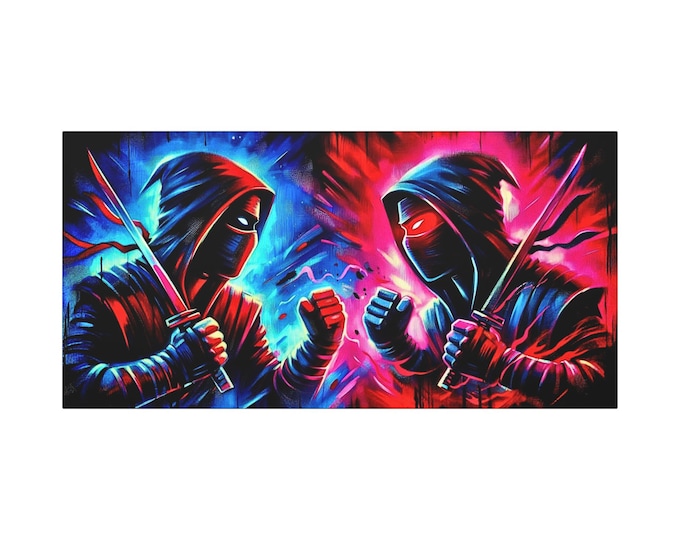 Ninja Battle Canvas: Colorful Gamer Room Martial Arts Decor (30x15)