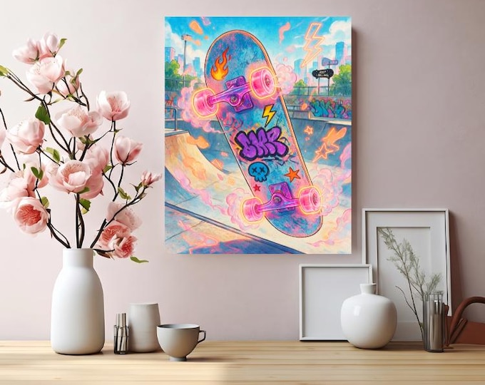 Neon Skate Babe Skateboard Matte Canvas | Female Skateboard Inspired Artwork