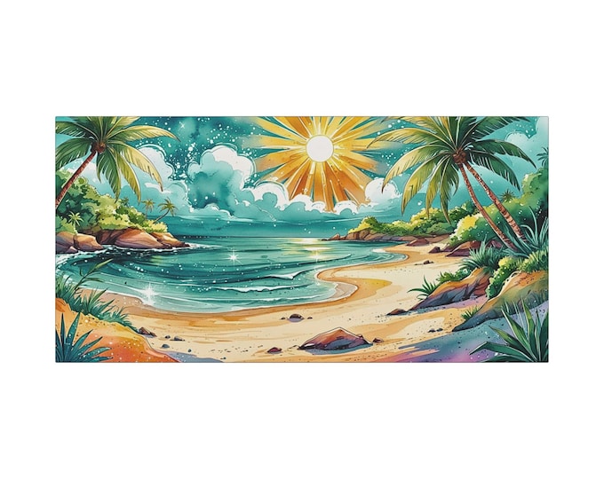 Tropical Beach Canvas Wall Art: Coastal Living Room Decor (30x15)