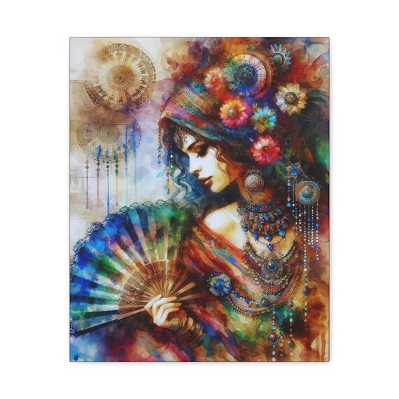 Bejeweled Elysium Canvas Wall Art: Bohemian Abstract Portrait, 16x20