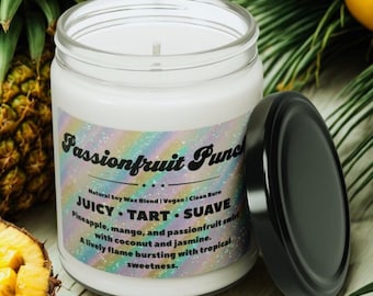 Passionfruit Punch Natural Soy Wax Candle Jar 9oz | Tropical Scent | Hand Poured | Vegan