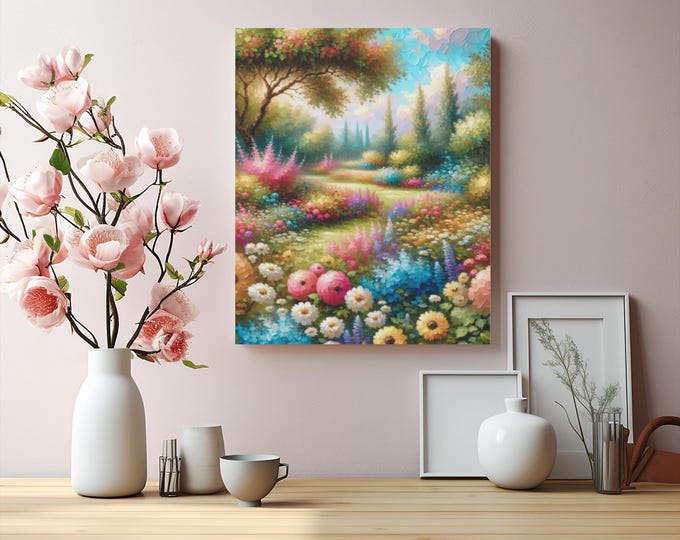 Wildflower Orchard Canvas Art, Botanical Home Decor, Spring Decor