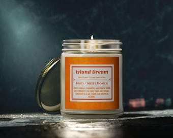 Island Dream Hand Poured Coconut Apricot Wax Candle Jar | 4oz & 9oz Tropical Coconut Scent
