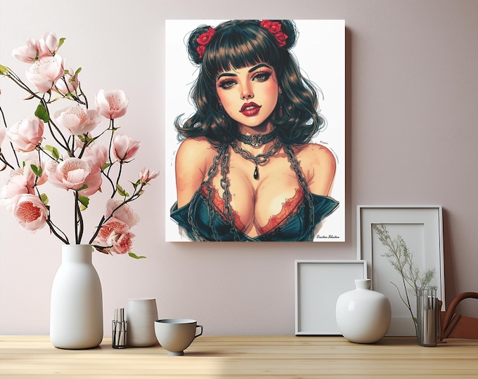 Gothic Glam Canvas Art: Roses, Chains, Punk Rock Style (16x20)