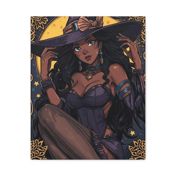 Moonspell Witch Canvas Art: Supernatural Home Decor, Halloween Wall Hanging