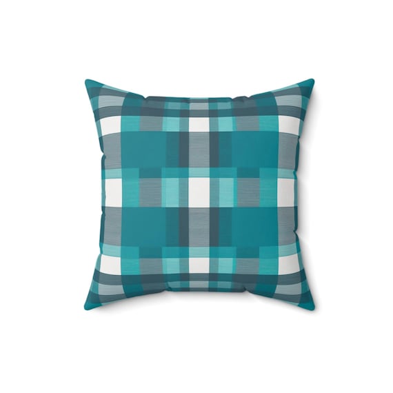 Teal Anchor Plaid Throw Pillow: Spun Polyester Home Decor