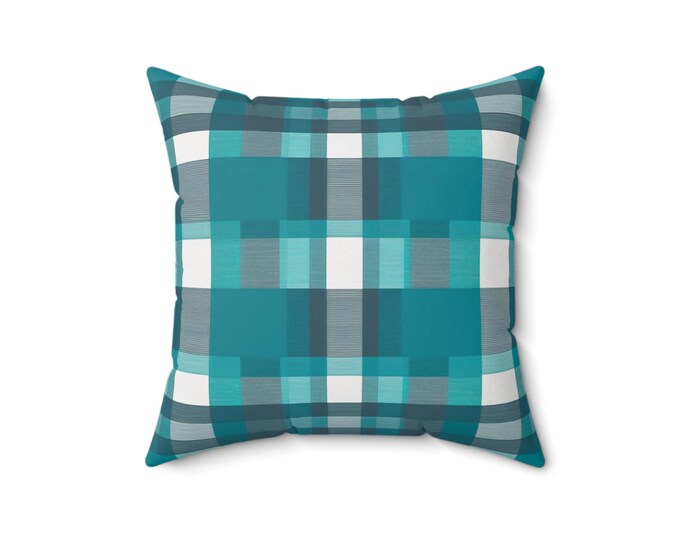 Teal Anchor Plaid Throw Pillow: Spun Polyester Home Decor