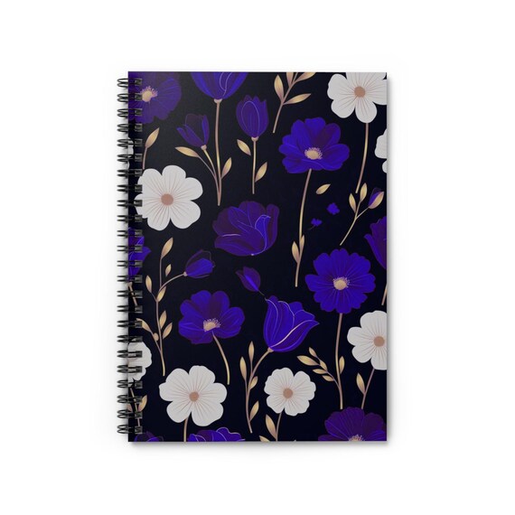 Midnight Wildflowers Spiral Notebook: Elegant Lined Journal