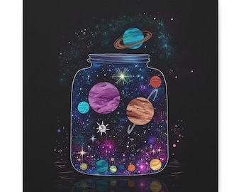 Cosmic Jar Canvas Art, Galaxy Planets, Space Lover Gift (14x14)