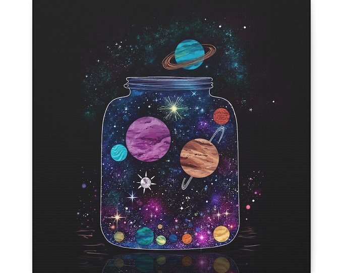 Cosmic Jar Canvas Art, Galaxy Planets, Space Lover Gift (14x14)