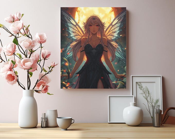 Fairy Canvas Wall Art: Golden Gaze, Magical Butterfly Wing Decor (16x20)