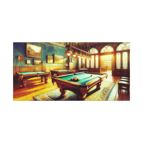 Vintage Billiards Canvas Wall Art: Rustic Game Room Decor (30x15)