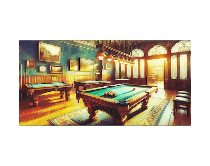 Vintage Billiards Canvas Wall Art: Rustic Game Room Decor (30x15)