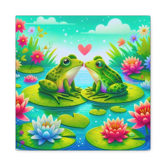 Frog Lovin' Matte Canvas Wall Artwork, Cute Animal Wall Decor, Nature Inspired Gift, Home Decoration, Vibrant Frog Artwork, Playroom Canvas