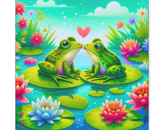 Frog Lovin' Matte Canvas Wall Artwork, Cute Animal Wall Decor, Nature Inspired Gift, Home Decoration, Vibrant Frog Artwork, Playroom Canvas