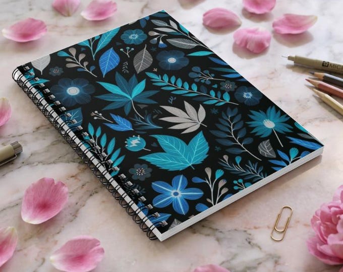 Floral Spiral Notebook: Ruled Pages, Document Pocket, 6"x8"