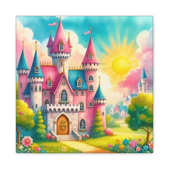 Enchanting Castle Canvas Wall Art: Whimsical Kids Room Decor (14x14)