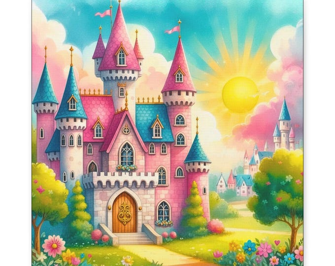 Enchanting Castle Canvas Wall Art: Whimsical Kids Room Decor (14x14)