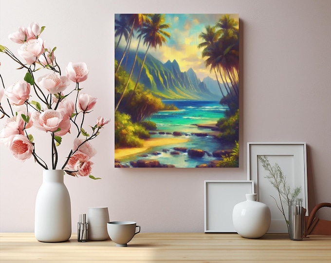 Tropical Lagoon Canvas Wall Art: Coastal Paradise Beach Decor (16x20)