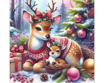 Festive Deer Canvas Wall Art: Holiday Decoration (14x14)