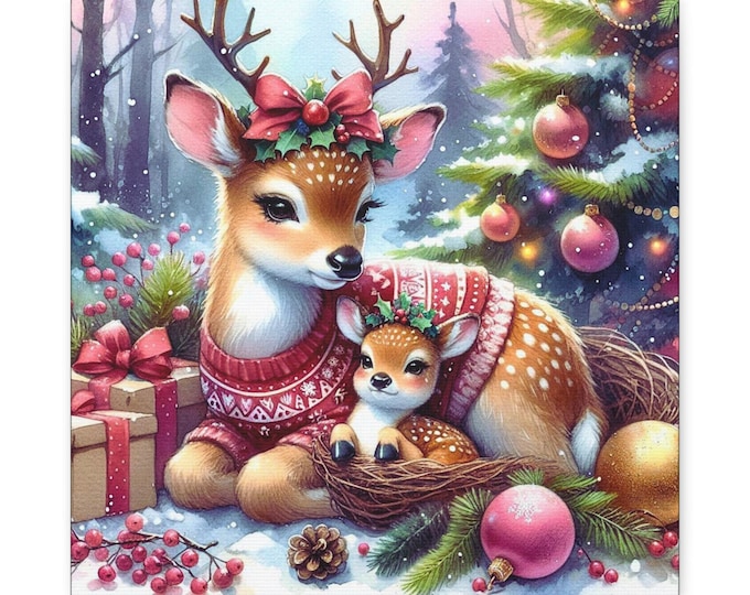 Festive Deer Canvas Wall Art: Holiday Decoration (14x14)