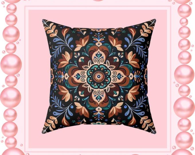 Bohemian Onyx Floral Pillow: Spun Polyester Accent Cushion