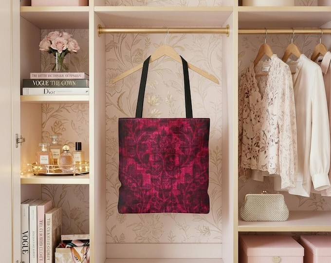 Crimson Damask Tote Bag | Vintage Gothic Handbag