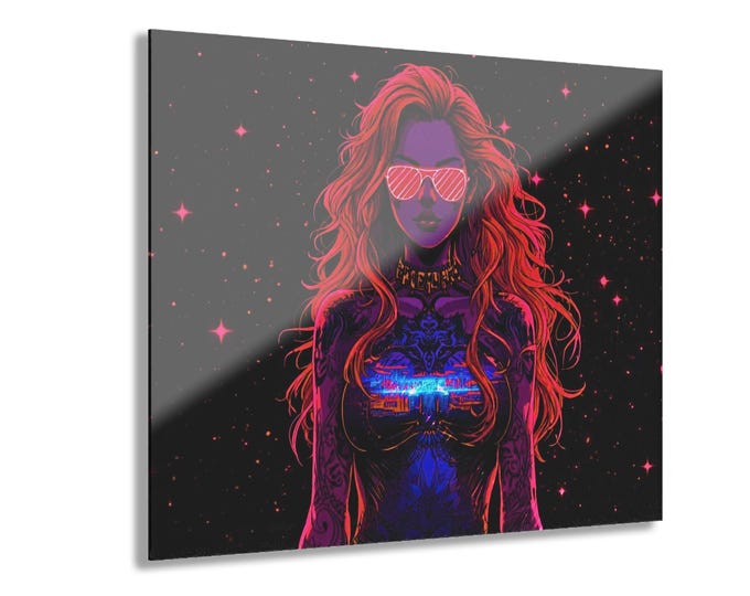 The Astral Oracle Acrylic Print | Neon Cyber Woman Illustration Wall Art