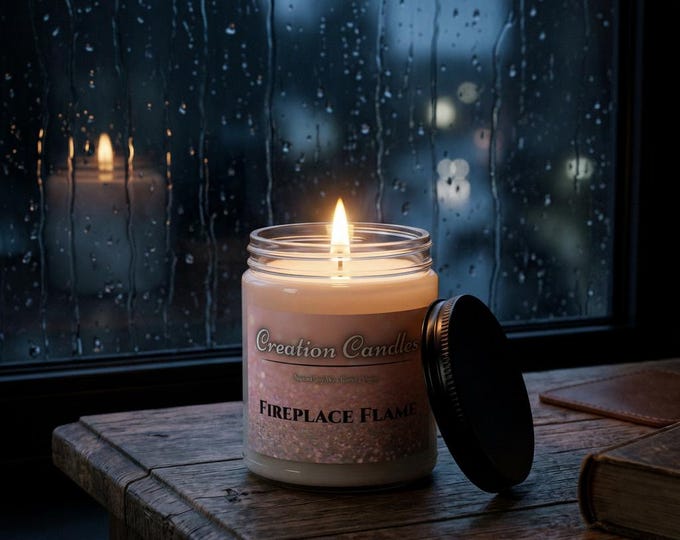 Fireplace Flame Natural Soy Wax Candle Jar 9oz | Spiced Pine Scent | Hand Poured | Vegan
