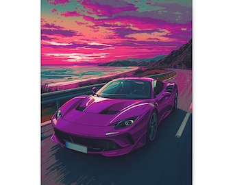 Vibrant Car Canvas, Wall Art, Retro Decor, Gift for Car Enthusiasts, Home Office Decoration